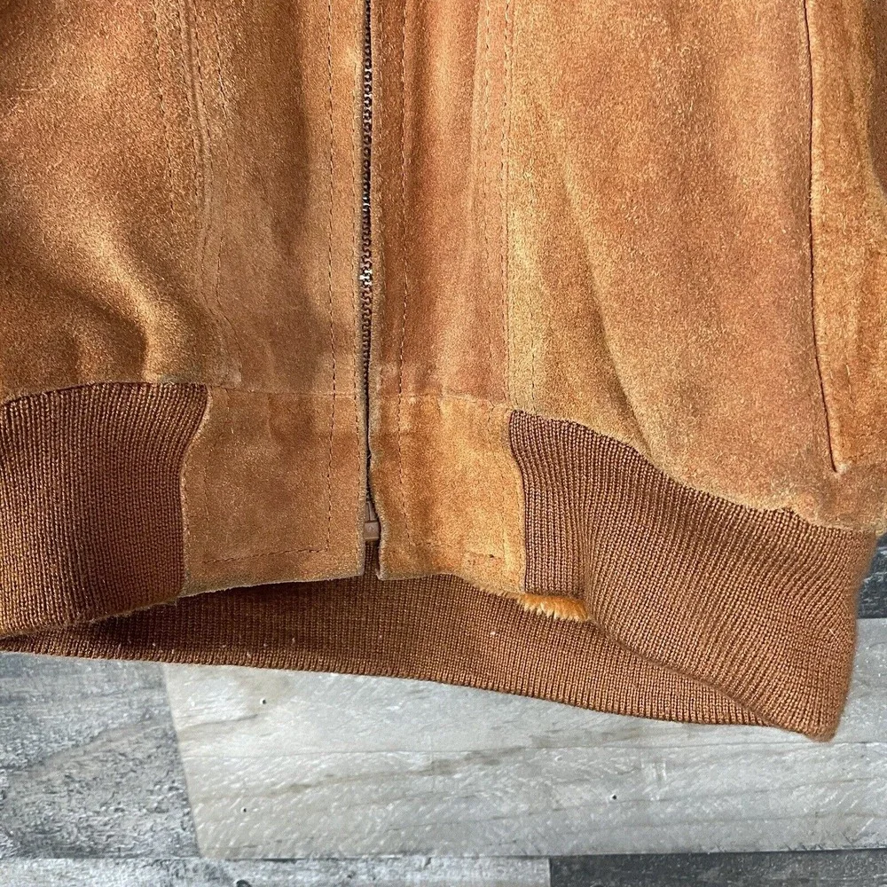 Vtg Hi Gear Mens S Rust Brown Leather Suede Jacket Lined Hooded Heavy‎ Western